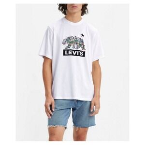 Levi's Mens Boxtab Bear Short‎ Sleeve Logo T-Shirt Small White Relaxed Levis NWT